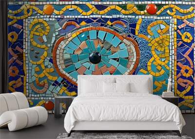 Vibrant Intricate Mosaic Tile Frame Featuring Colorful Designs on a Clean Background Wall mural