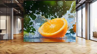 Vibrant Orange Slice Creates Splash in Refreshing Water for a Healthy Lifestyle Concept Wall mural