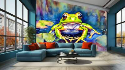 Vibrant Psychedelic Watercolor Frog Art Wall mural