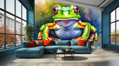 Vibrant Psychedelic Watercolor Frog Art Wall mural