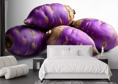 Vibrant purple sweet potatoes displayed against a clean white backdrop Wall mural