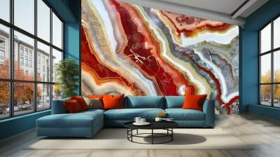 Vibrant Red Mineral Abstract Marble Surface with Natural Onyx and Agate Patterns Wall mural