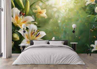 Vibrant spring backdrop featuring elegant lilium blossoms in full bloom Wall mural