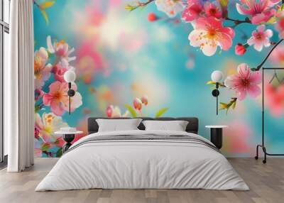 Vibrant spring flower backdrop radiating color and life, celebrating the beauty of the season Wall mural