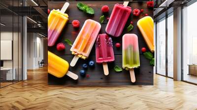 Vibrant summer popsicle with wooden stick, the ultimate refreshing treat for food and beverage promotions Wall mural