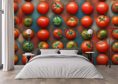 Vibrant Tomato-Colored Texture with Circular Patterns Wall mural