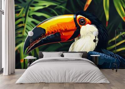 Vibrant toucan showcasing striking feathers and a unique beak, epitomizing the essence of tropical biodiversity Wall mural