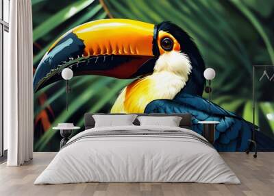 vibrant toucan species showcasing striking feathers and an iconic beak, representing the richness of tropical biodiversity Wall mural