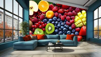 Vibrant Tropical Fruit Medley: A Healthy Fusion of Berries and Natural Foods for Optimal Wellness Wall mural