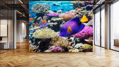 Vibrant underwater world of colorful fish exploring the stunning coral reef ecosystem Wall mural