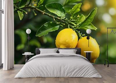 Vibrant Yellow Lemons on Branches Celebrating Healthy Eco-Friendly Farming and Natural Goodness Wall mural