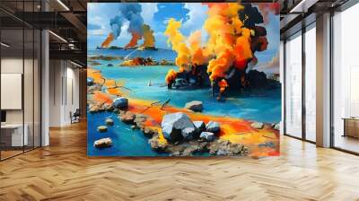 Vivid Abstract Representation of Oil Spill Impact on Coastal Ecosystems Highlighting Environmental Disaster and Ecological Crisis Wall mural