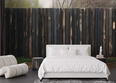 weathered rustic dark wooden fence with intricate textures Wall mural