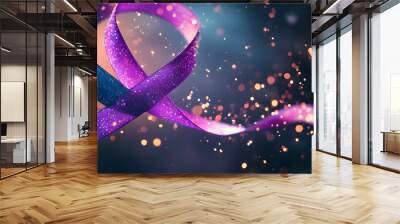 Whimsical dance of glittering purple and blue ribbons in a magical floatation Wall mural