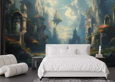 Whimsical Dreamscape Filled with Enchanting Colors and Ethereal Landscapes Wall mural