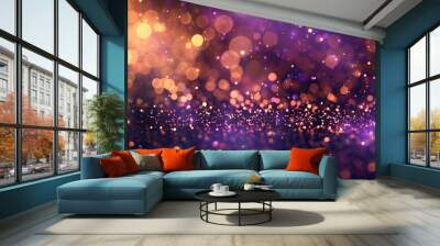 banner gold and purple abstract glitter confetti bokeh background Wall mural