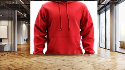 Mockup of red   blank cotton sweatshirt hoodie, white background Wall mural