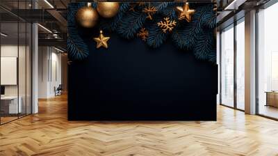 New Year Christmas banner with Christmas tree branches sparkling bokeh Place for text Wall mural