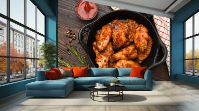 Spicy chicken wings with  ketchup Wall mural