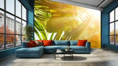 tropical summer  blurred banner background by palm leaves Wall mural