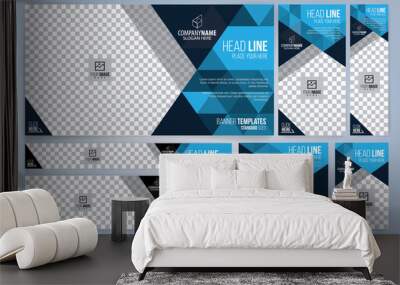 Blue and Black Web banners templates, standard sizes with space for photo, modern design Wall mural