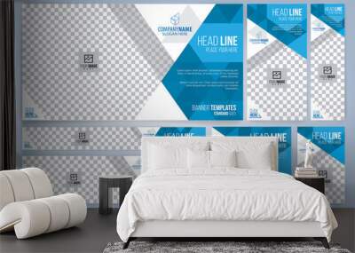 Blue and White Web banners templates, standard sizes with space for photo, modern design Wall mural