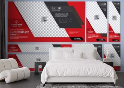 Red and Black Web banners templates, standard sizes with space for photo, modern design Wall mural