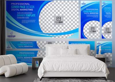 set of blue web banners templates, coverpage standard sizes with space. vector illustration Wall mural