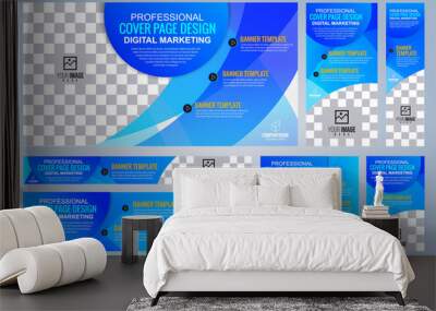 Set of Blue Web banners templates, Coverpage Standard sizes with space. Vector illustration Wall mural