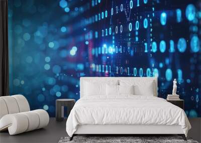 blue digital binary data Wall mural