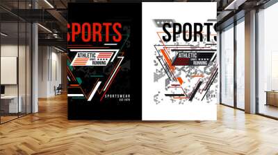 t-shirt design vector for silkscreen printing athletic sports running on abstract geometry triangle background black and white Wall mural