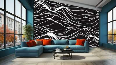 Abstract Seamless Vector Pattern of White Waves on Black Background Wall mural