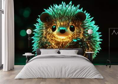 Adorable Glass Hedgehog Emoji Glowing in the Dark with Green and Brown Spiky Lights Inside Wall mural