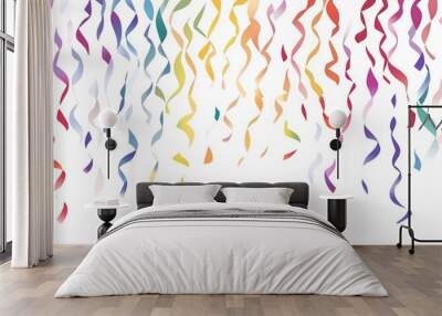 Colorful Festive Streamers on White Background - Minimalist Vector Illustration with Joyful Cartoon Aesthetic Wall mural