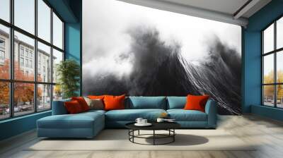 Dynamic Black and White 3D Render of Large Wave Crashing with Mist in High-Resolution Photography Wall mural