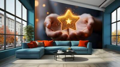 Exemplary Service Award Presentation with Star Emblem - Customer Appreciation Recognition Concept Wall mural