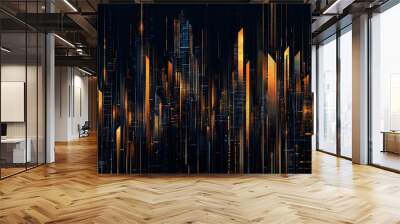 Futuristic Bronze and Indigo Abstract Cityscape on Black Background - Vector Illustration Wall mural