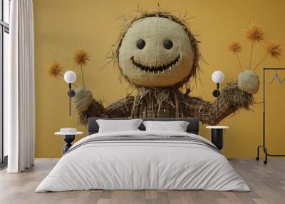 Happy Scarecrow Holding Fireworks Celebration Wall mural