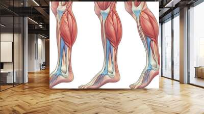 Muscle Development: Vector Illustration of Adult Male Calf Muscles with Colored Lines on White Background Wall mural