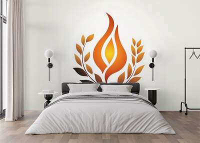 Natural Flame Logo Design with Flower Leaves on White Background - Vector Illustration Wall mural