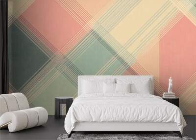 Nostalgic Retro Plaid Pattern in Soft Pastel Tones - Vintage Checked Charm with a Timeless Appeal Wall mural