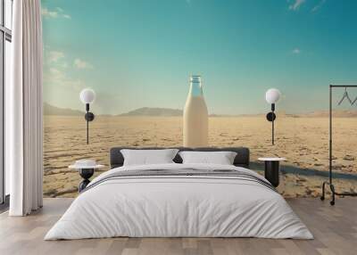 Oasis in the Desert - Conceptual Milk Bottle Photography in Arid Landscape for Advertisement Campaign Wall mural