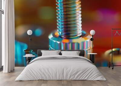 Precision Engineering: Close-up of Futuristic Screw Mechanism in High-Tech Setting Wall mural