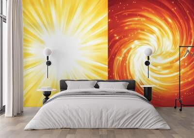 Radiant Sunburst and Fiery Swirl - Vibrant Vector Art Illustrations on White Background Wall mural