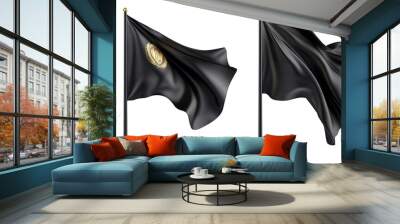 Regal Black Flags with Gold Emblems Waving - Hyperrealistic Clipart Illustration Wall mural