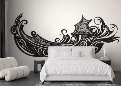 Serene Thai Boat Ornament in Tattoo Art Style Vector Illustration Wall mural