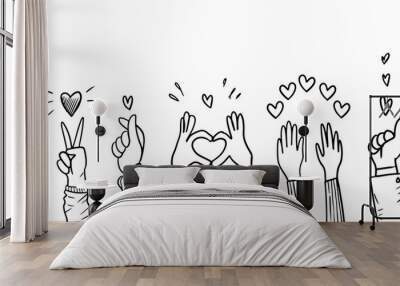 Hand Drawn sketch style of applause, thumbs up gesture. Human hands clapping ovation. on doodle style, vector illustration. Wall mural