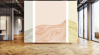 set of Abstract art background with wavy topography strip line. Art landscape template with geometric elements for concept about minimal mountain , hill , wave form. Wall mural