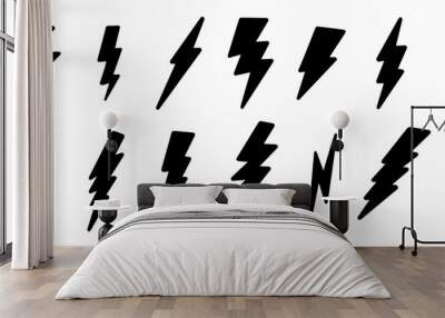 set of hand drawn vector doodle electric lightning bolt symbol sketch illustrations. vector illustration. Wall mural