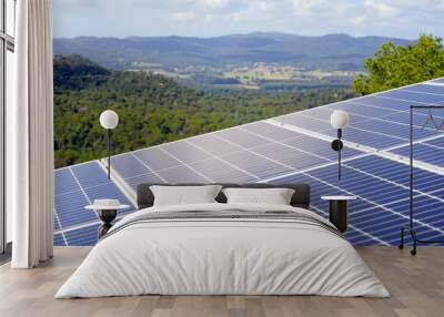 solar panels on the roof, landscape behind, power, photovoltaic, electricity, renewable Wall mural